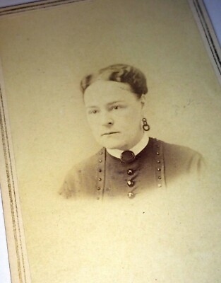#ad Antique Woman W Mourning Pin amp; Unusual Earrings Old Victorian Fashion CDV MA $22.99