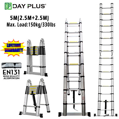 #ad 16.5FT 5m Extension Telescopic A Frame Ladder Portable Ladder Aluminum Ladder $123.60