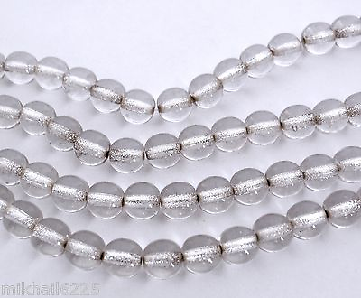#ad 50 6mm Czech Glass Round Beads: Crystal Silver Lined $2.51