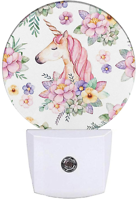 #ad Night Light Pink Unicorn among Flowers Night Lights Plug into Wall Unicorn Lamp $22.49