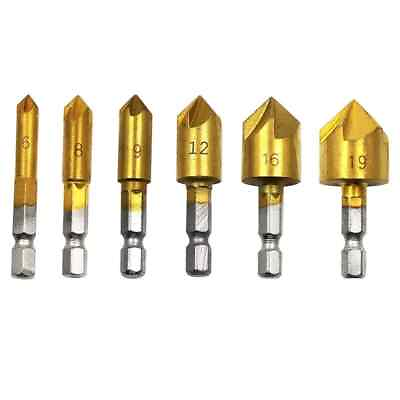 #ad 6× Chamfer Countersink Deburring Drill Bit Set Crosshole Cutting Metal Tool Kit $6.99