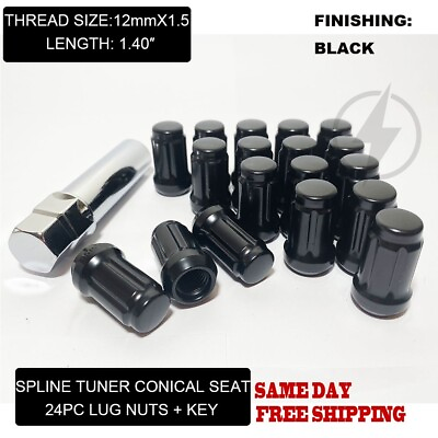 #ad 20 Black Tuner Racing Lug Nuts For Aftermarket Wheels 12x1.5 6 Spline Key $19.28