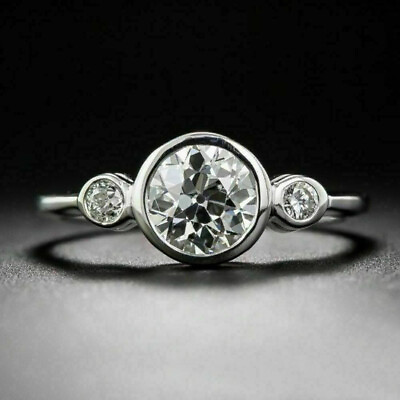 #ad Vintage Three Stone Bezel Ring 14K White Gold 1.47CT Old European Cut Moissanite $270.00