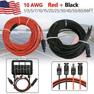#ad 10 AWG BlackRed Solar Panel Extension Cable Silicone Flexible WireConnectors $67.69