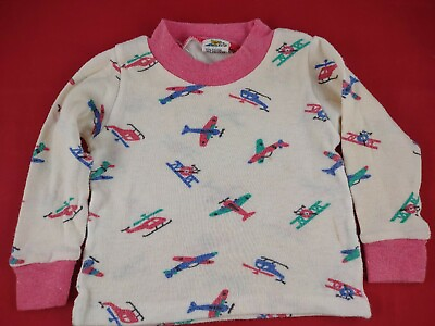 #ad Vintage Tot Trends Long Sleeve AIRPLANES All Over Print Baby Shirt 9 Months *52 $8.00