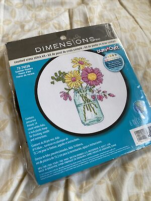 #ad Learn A Craft Summer Flowers Counted Cross Stitch Kit 6 Inch Round 088677745509 $9.99