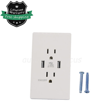 #ad 1PC Dual 15A USB Port Wall Socket Charger AC Power Receptacle Outlet Plate Panel $9.99