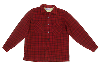 #ad Vintage 60s PENDLETON Mens Board Shirt Plaid Red Black Loop Collar sz L 417 $99.00
