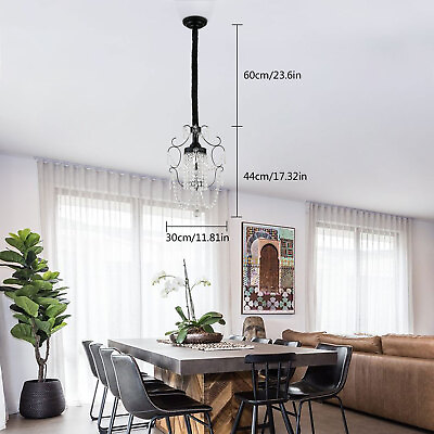 #ad Elegant Small Crystal Chandelier LED Pendant Light Fixture Black Hanging Lamp $38.91