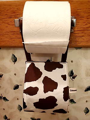 #ad Handmade Fabric size Large Toilet Roll Paper Holder Brown White Cow Print New $7.99