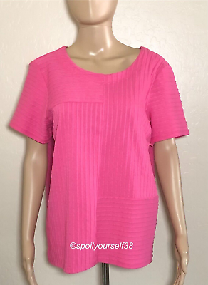 #ad Alfred Dunner Women#x27;s Textured Shirt Short Sleeve Pink Large $15.99