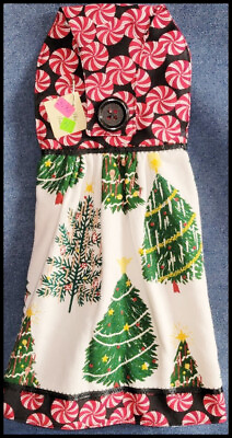 #ad *NEW* Handmade Decorated Christmas Trees Hanging Kitchen Hand Towel #3196 $9.31