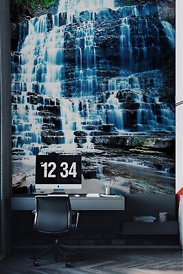 #ad 3D Mountain Falls Grassland River Self adhesive Removeable Wallpaper Wall Mural1 $49.99