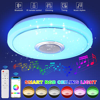 #ad 36W RGB LED Ceiling Light Bluetooth Speaker Music Lamp Dimmable with APP Remote $20.99