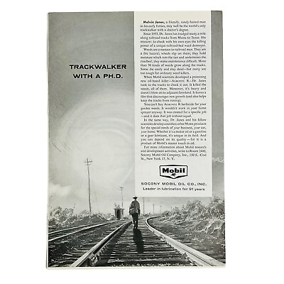 #ad Vtg 1950#x27;s Mobil Oil Magazine Print Ad Melvin Janes Railroad Trackwalker 7 x 10 $6.97