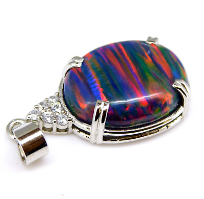 #ad 39.90 Ct Rainbow Fire Opal amp; CZ 925 Sterling Silver Charm Pendant For Unisex $67.99