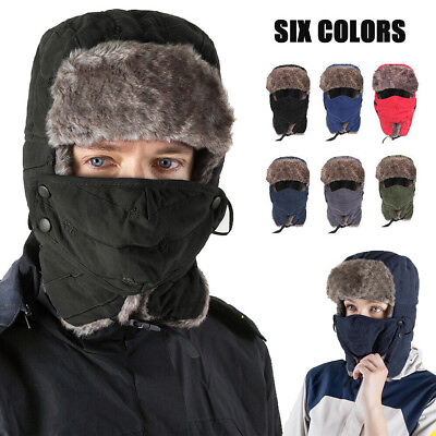 #ad Winter Fur Earflap Ushanka Warm Aviator Hat Face Mask Cap Ski Snow Cap Men Women $12.98