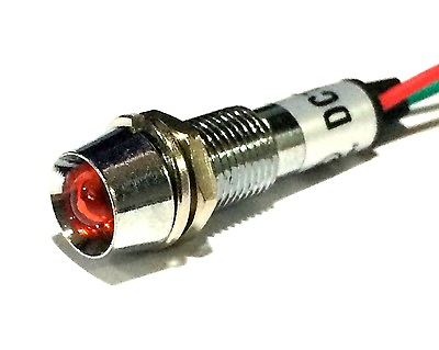#ad 8mm 12VDC Red LED Metal Indicator Pilot Light w Wires XD8 1W USA SELLER $3.39