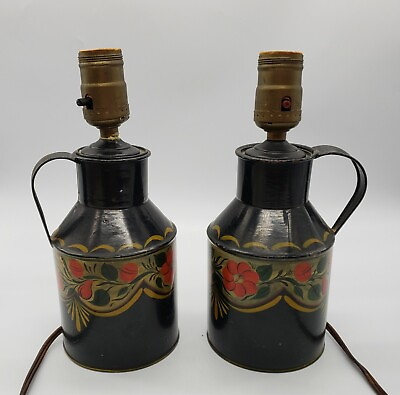 #ad Vintage Hand Painted Tin Milk Can Lamps Work $42.46