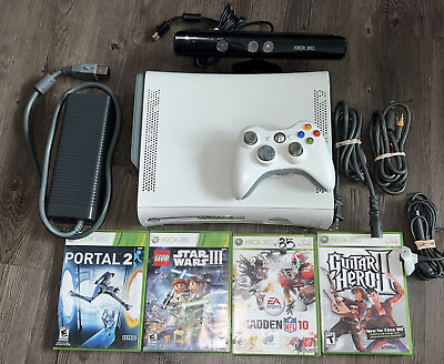 #ad Xbox 360 Arcade white console HDMI 20GB 4games controller Kinect Microsoft $85.00