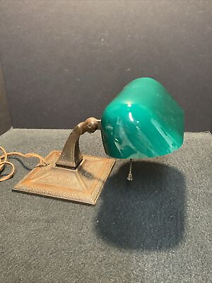 #ad Original Emeralite Type Bronzed Iron amp; Cased Glass Banker’s Desk Lamp $475.00