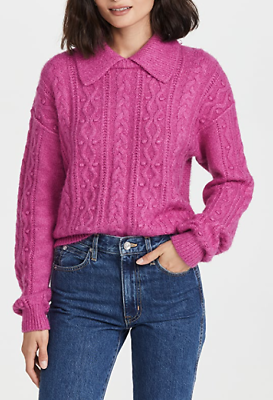 #ad Free People Collared Long Sleeve Cable Knit Pullover Sweater Small NWT $128 FLAW $36.00