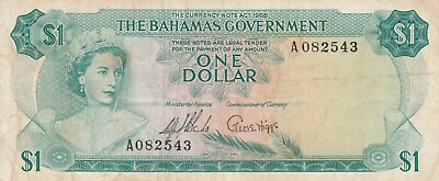 #ad Bahamas 1965 One Dollar Circulated Banknote Pick 18a Bargain Bin $14.99