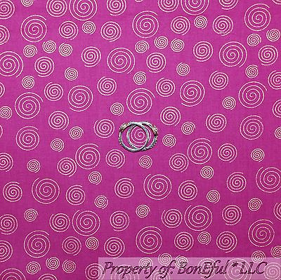 #ad BonEful FABRIC FQ Cotton Quilt Fuchsia Pink Purple Swirl Scroll Gold Metallic 3D $4.38