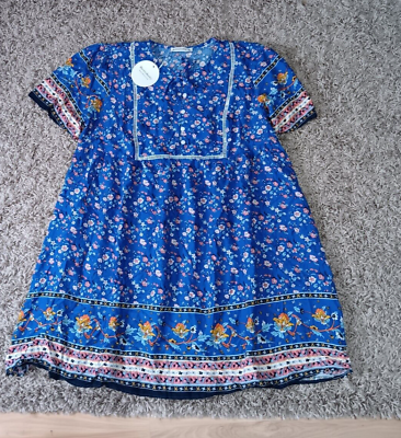 #ad NWT RusttyDustty 3XL Womens Blue Floral Short Sleeve Modern Bohemia Crush Dress $24.99