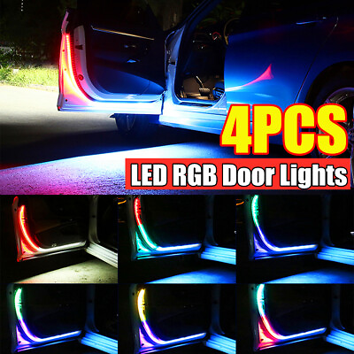 #ad 4Pcs Car Door Opening Warning LED RGB Strip Light Flashing Signal Anti collision AU $39.00