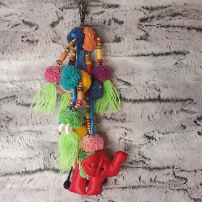 #ad Cotton Tassel Pom Pom Bohemian Key Chain Backpack Clip Indian Elephant Decor $18.95