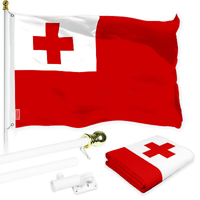 #ad G128 Combo Pack: 6 Ft Aluminum Flagpole White amp; Tonga Tongan Flag Printed 3x5 Ft $47.95