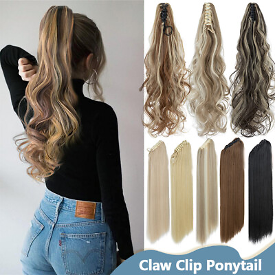 #ad Real Ponytail Claw Clip in As Human Hair Extension Pony Tail Thick Hairpiece US $16.20
