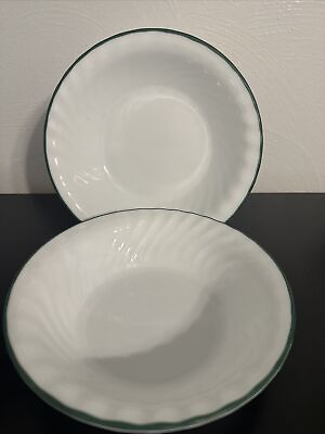 #ad Corelle Callaway Set of TWO Soup Cereal Bowls 7 1 4quot; Swirl Green Rim $12.75