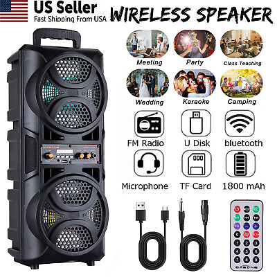 #ad 3000W Dual 6.5#x27;#x27; Subwoofer Bluetooth Speaker System Portable Party LED Lights FM $45.99