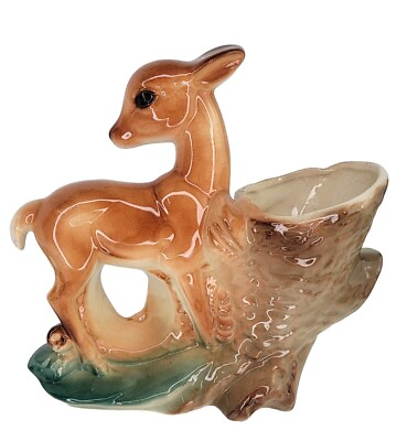 #ad Vintage Mid Century Royal Copley Ceramic Deer Doe Fawn Planter $49.99