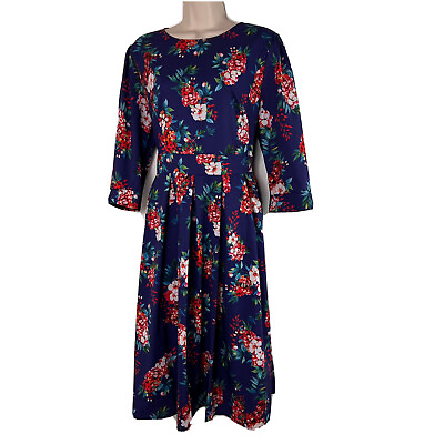 #ad New Colorful Floral A Line Dress Women#x27;s XL 3 4 Sleeve Round Neck Knee Length $13.99