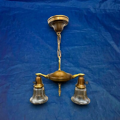 #ad Antique Two light Fixture Nice Shades Rewired 23F $560.00