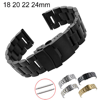 #ad Flat Stainless Steel Link Bracelet 18mm 20mm 22mm 24mm Watch Strap Bracelet Belt $12.88