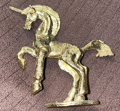 #ad Small Mystical Unicorn Figurine Statue Solid Brass Gold Color Unicorn 3.5quot; $18.00