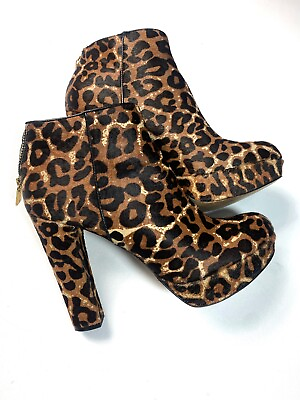 #ad Michael Kors Lesly Bootie Ankle Heel Platform Boot Cheetah Calf hair Sz 8.5M $60.00