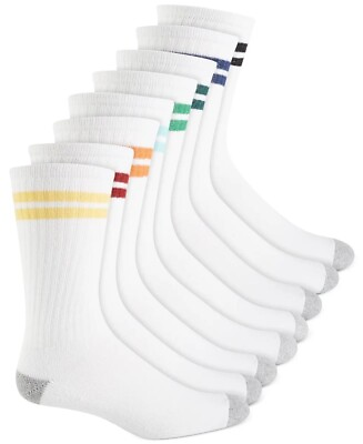 #ad Club Room Socks Mens 8 Pk. Athletic Multi Striped Crew Socks White size 7 12 $12.99
