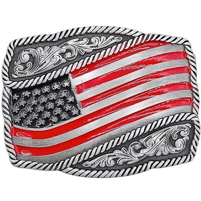 #ad USA Flag Patriotic Belt Buckle American Floral Design Western Country Cowboy $9.00