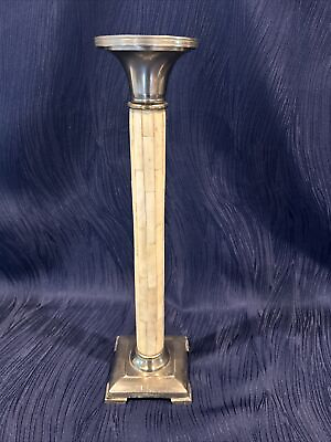 #ad VTG Tall Candlestick w Natural Shell Shaft Metal Base amp; Top Made in INDIA $47.50