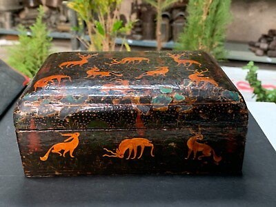 #ad Antique Handcrafted Wooden Jewelry Box Hand Painted Beautiful Deer amp; Tree Motifs $349.30