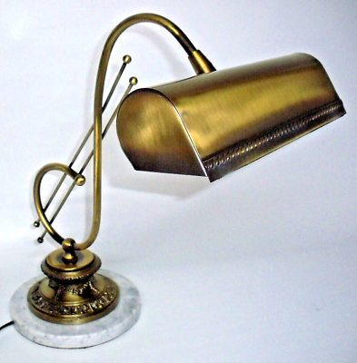 #ad Vintage Piano Banker Desk Lamp Antique Brass Music Symbol Carrera Marble Base $152.15