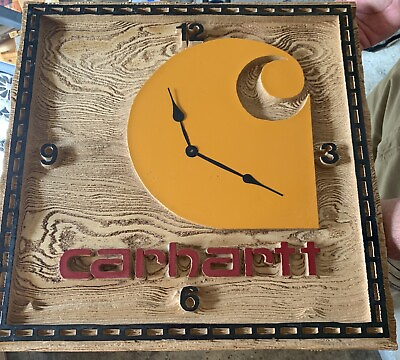 #ad Carhartt Wall Clock 3D Custom Design Large 20”x20” Wood Grain Look READ 1990s $199.99
