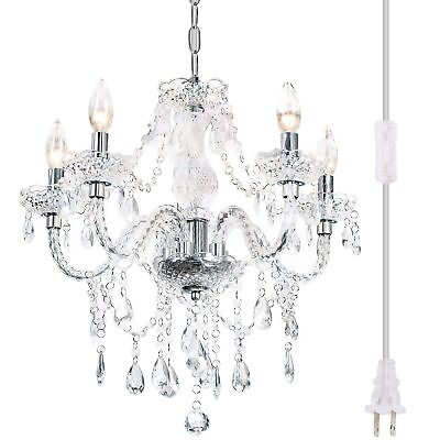 #ad Plug In 5 Light Crystal Hanging Pendant Lights Acrylic Chandelier with Clear Cor $117.56