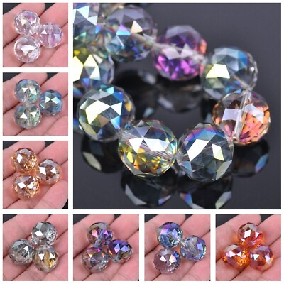 #ad 5pcs 20mm Big Round Faceted Coloful Plated Crystal Glass Loose Beads DIY Lot C $7.24