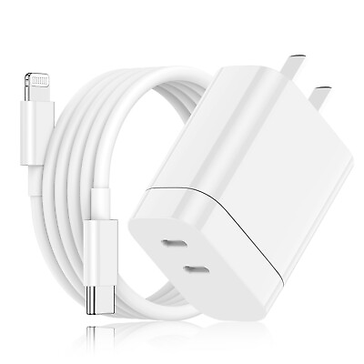 #ad 24W Dual USB C Port Fast Wall Charger amp; 6FT Cable For iPhone 14 13 12 11 XS XR X $14.99